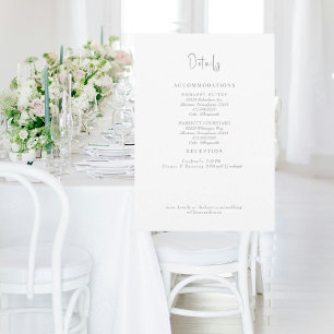 Weiße Hochzeit Graue Textdetails Beilage Einladung