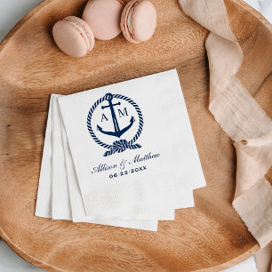 Weiße Hochzeit mit Marineanker-Monogramm Serviette