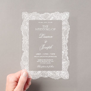 Weiße Hochzeit mit Spitze Acryleinladungen