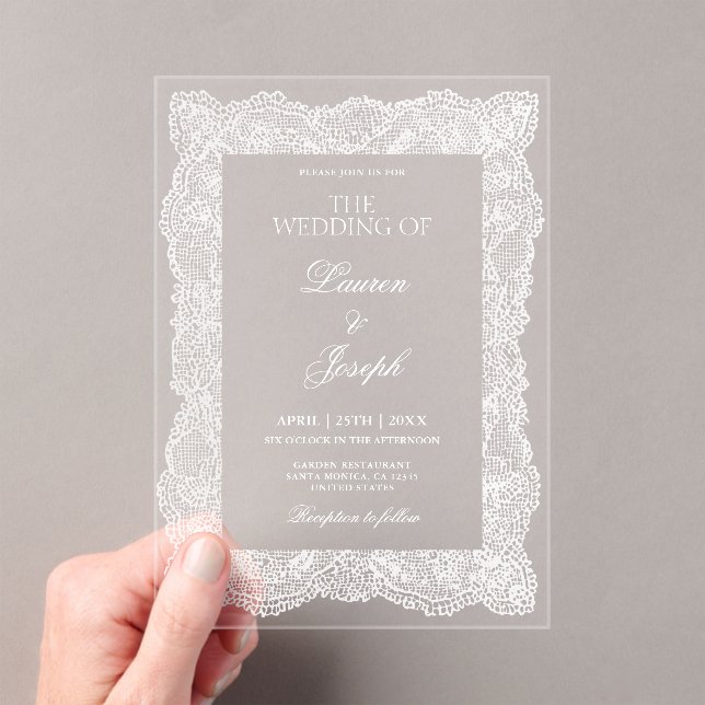 Weiße Hochzeit mit Spitze Acryleinladungen (Insitu (Handheld))