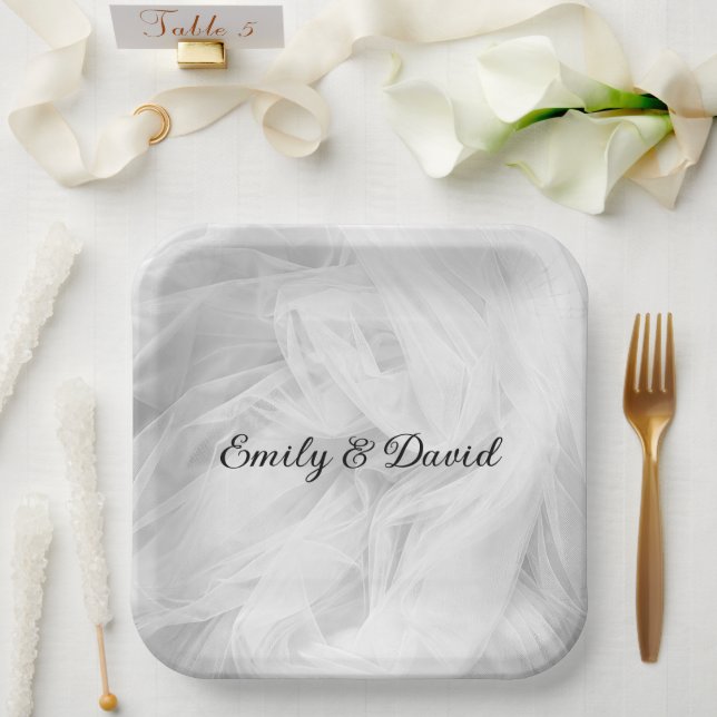 Weiße Hochzeit-Tüll mit Namen Pappteller (Hochzeit)