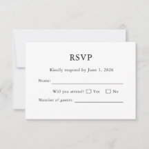 Weiße Hochzeits-RSVP-Karte Minimal Editierbar Eleg
