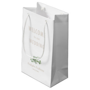 Weiße Hochzeits-Willkommensgabe Beige Schrift Kleine Geschenktüte