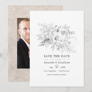Weiße Hochzeitsblumen-Foto Save The Date