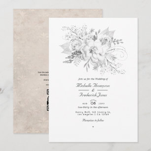 Weiße Hochzeitsblumen QR Code RSVP Einladung