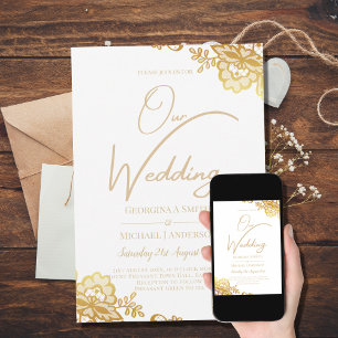 Weiße Hochzeitseinladung mit goldener Spitze Klass Einladung