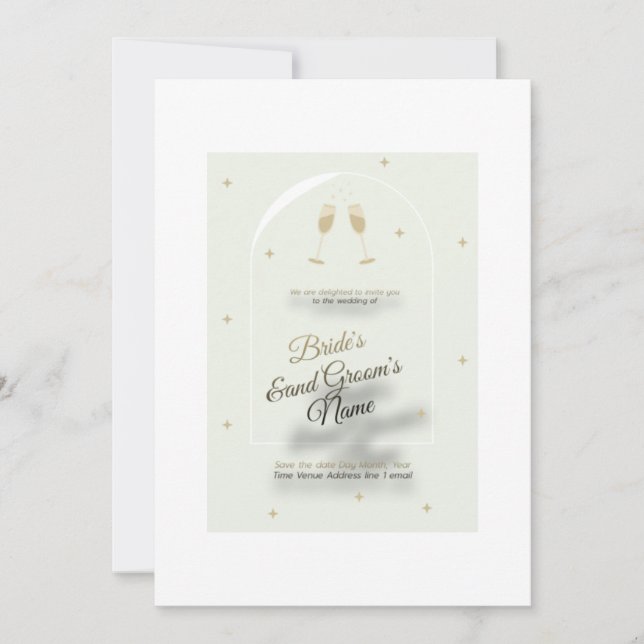 Weiße Hochzeitseinladung mit modernem blauem Druck Einladung (Vorderseite)