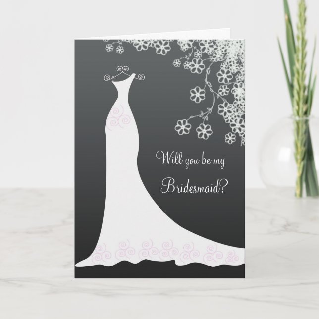 Weiße Hochzeitskleidung auf schwarzer Bridesmaid-A Einladung (Vorderseite)