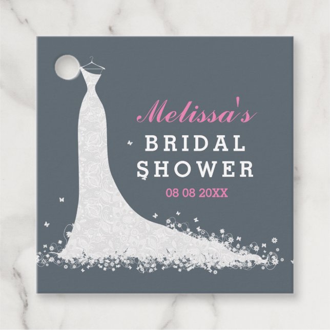 Weiße Hochzeitskleidung Brautpartys Vorlage Geschenkanhänger (Vorderseite)