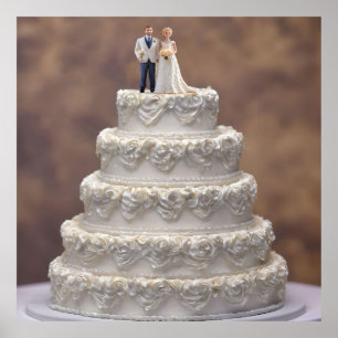 weiße Hochzeitskuchen mit Bridal-Paar, Poster