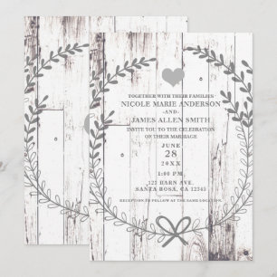 Weiße Holz-Rustikale Farmhaus-Landhochzeit Einladung