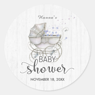 Weiße Holz & Vintage-Kinderwagen-Junge-Baby-Dusche Runder Aufkleber