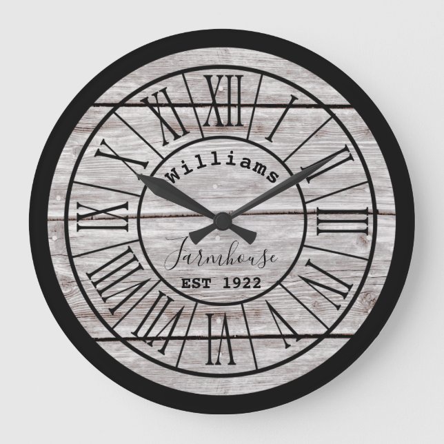 Weiße hölzerne Bauernhaus-Familienname-große Uhr (Vorderseite)