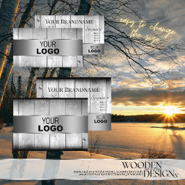 Weiße Holzkarten Holzkörbe-Logo Silberdekor Visitenkarte