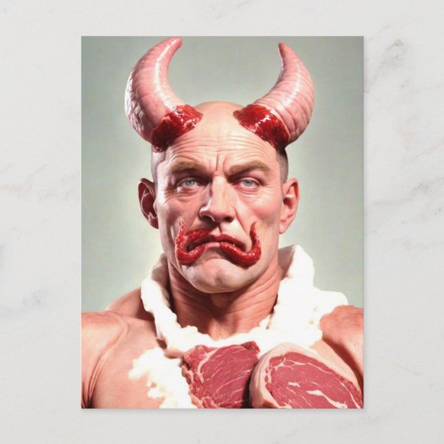 Weiße Horned Meat Man Postcard Postkarte (Vorderseite)