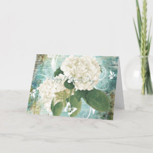 Weiße Hortensie auf Blau Feiertagskarte