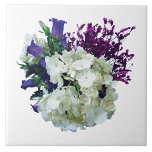 Weiße Hortensie mit Canterbury Glocken und Salbei Fliese