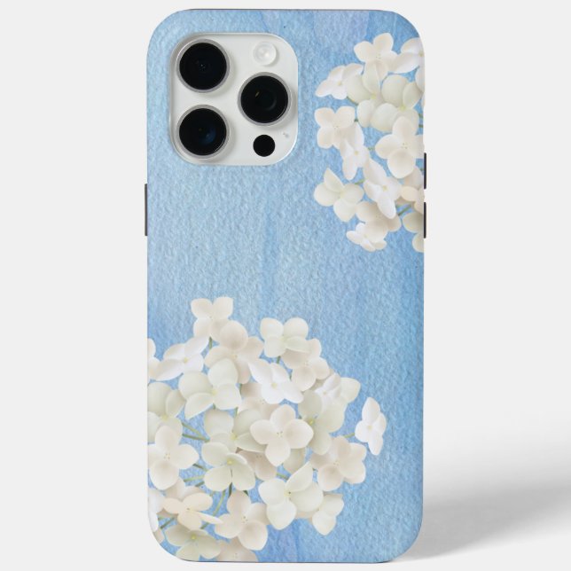 Weiße Hortensien auf Wasserfarbenblau Case-Mate iPhone Hülle (Rückseite)