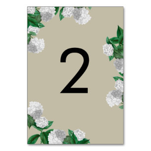 Weiße Hortensien-Blumen-Grün-Moderne Hochzeit Tischnummer