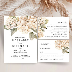 Weiße Hortensien Elegante Florale Hochzeit Einladung