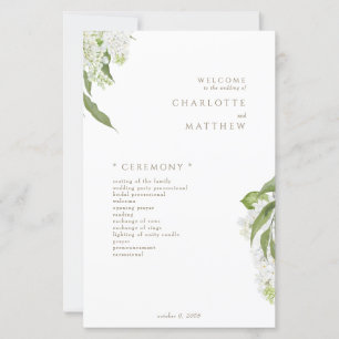 Weiße Hortensien-Goldtext-Hochzeitsprogramm