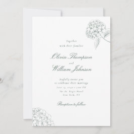 Weiße Hortensien-Hochzeitseinladung im grünen Desi Einladung