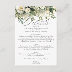 Weiße Hortensien-Rosen-Blumen-Grün-Hochzeit Begleitkarte