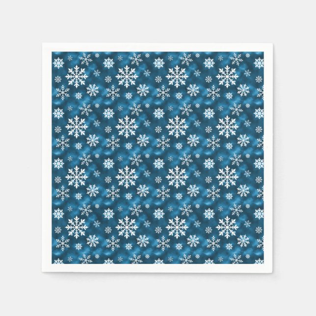 Weiße hübsche Schneeflocken auf winterlichem blaue Serviette (Vorderseite)