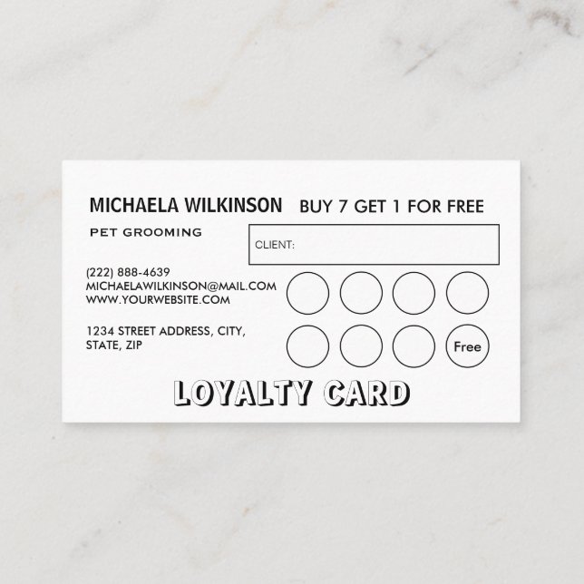 Weiße Hundekuh auf schwarzem Pet Grooming Service Treuekarte (Rückseite)