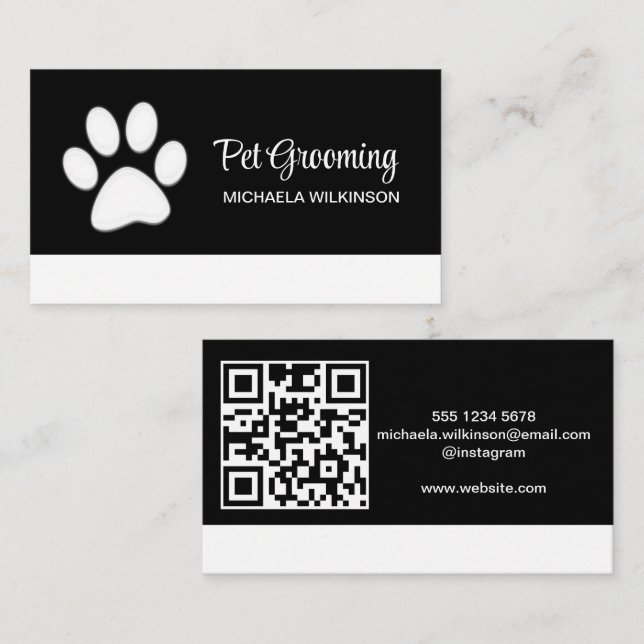 Weiße Hundekuh auf schwarzem Pet Grooming Service Visitenkarte (Vorne/Hinten)
