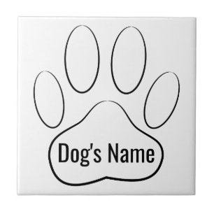 Weiße Hundepaw Print Add Name Tile Fliese