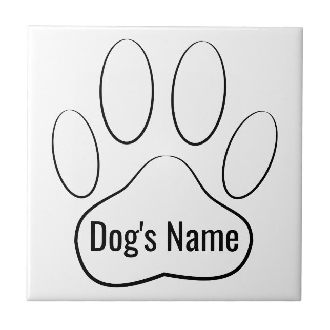 Weiße Hundepaw Print Add Name Tile Fliese (Vorderseite)