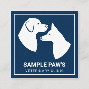 Weiße Hundsilhouetten auf Blau - Tierklinik Quadratische Visitenkarte