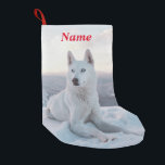 Weiße Husky-Hunde im Schnee Kleiner Weihnachtsstrumpf<br><div class="desc">Weiße Husky-Hunde im Schnee-Strumpf</div>