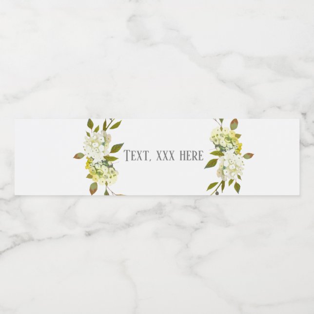 Weiße Hydrangea-Blume Wasserflaschenetikett (Einzelnes Label)