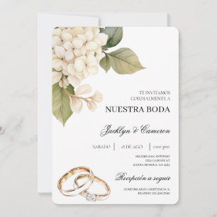 Weiße Hydrangea mit Ringspanischer Hochzeit Einladung