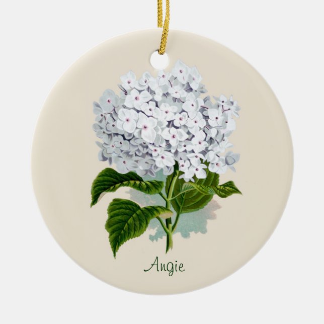 Weiße Hydrangea-Verzierung Keramikornament (Vorne)