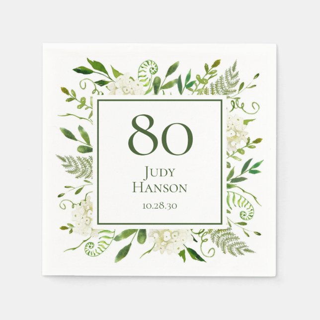Weiße Hydrangeas, 80. Geburtstag Serviette (Vorderseite)