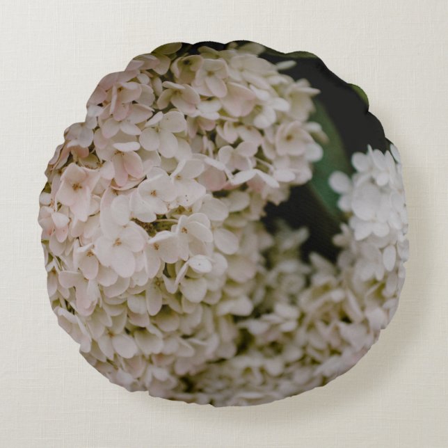WEISSE HYDRANGEE IM BLOOM RUNDES KISSEN (Vorderseite)