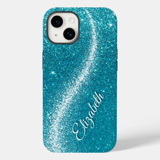 Weiße Imitat Türkisfarben Aquamariner Glitzer Mono Case-Mate iPhone Hülle (Rückseite)