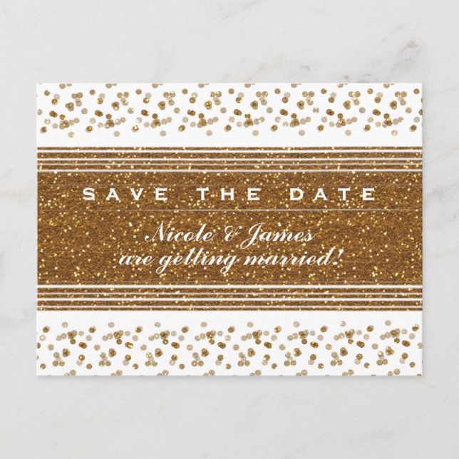 Weiße Imitate Gold Save the Date Postkarte (Vorderseite)