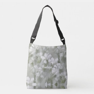 Weiße impressionistische botanische Kunst mit Name Tragetaschen Mit Langen Trägern