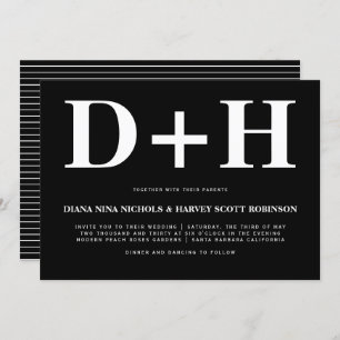 Weiße Initialen fett Typografie schwarze Hochzeit Einladung