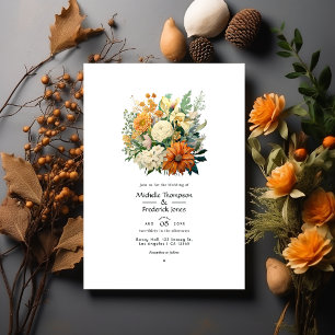 Weiße, Jägergrün, Braun und Orange Hochzeit Einladung
