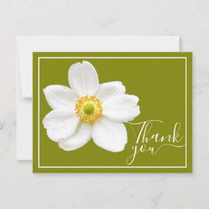 Weiße Japanische Anemone Grüner Hintergrund Danke Postkarte