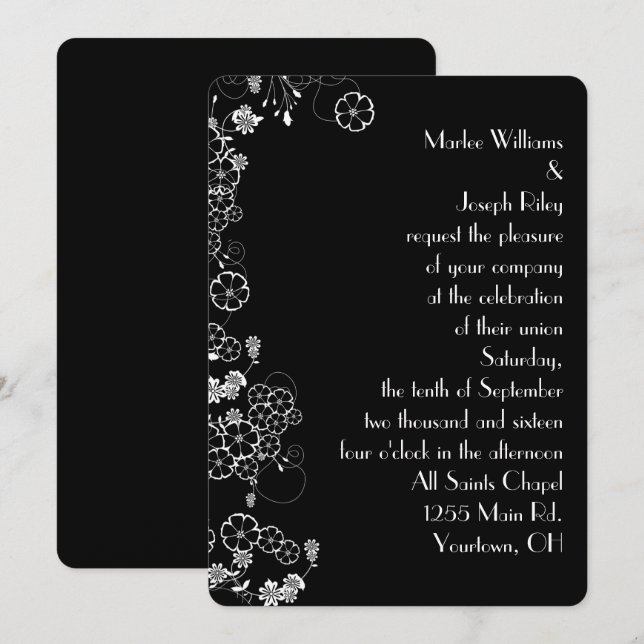 Weiße japanische Blumengrenze Einladung (Vorne/Hinten)