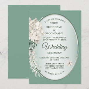Weiße Jasmin-Blumen-Grün-Geometrische Hochzeit Einladung