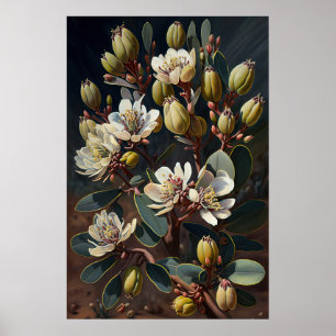 Weiße Jojoba-Blüten-Kunstposter Poster