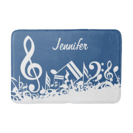 Weiße Jumbled musikalische Noten und ein großer Dr Badematte