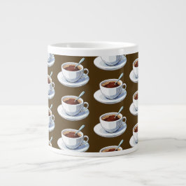 Weiße Kaffeetasse auf einem Unterteller gefüllt mi Jumbo-Tasse